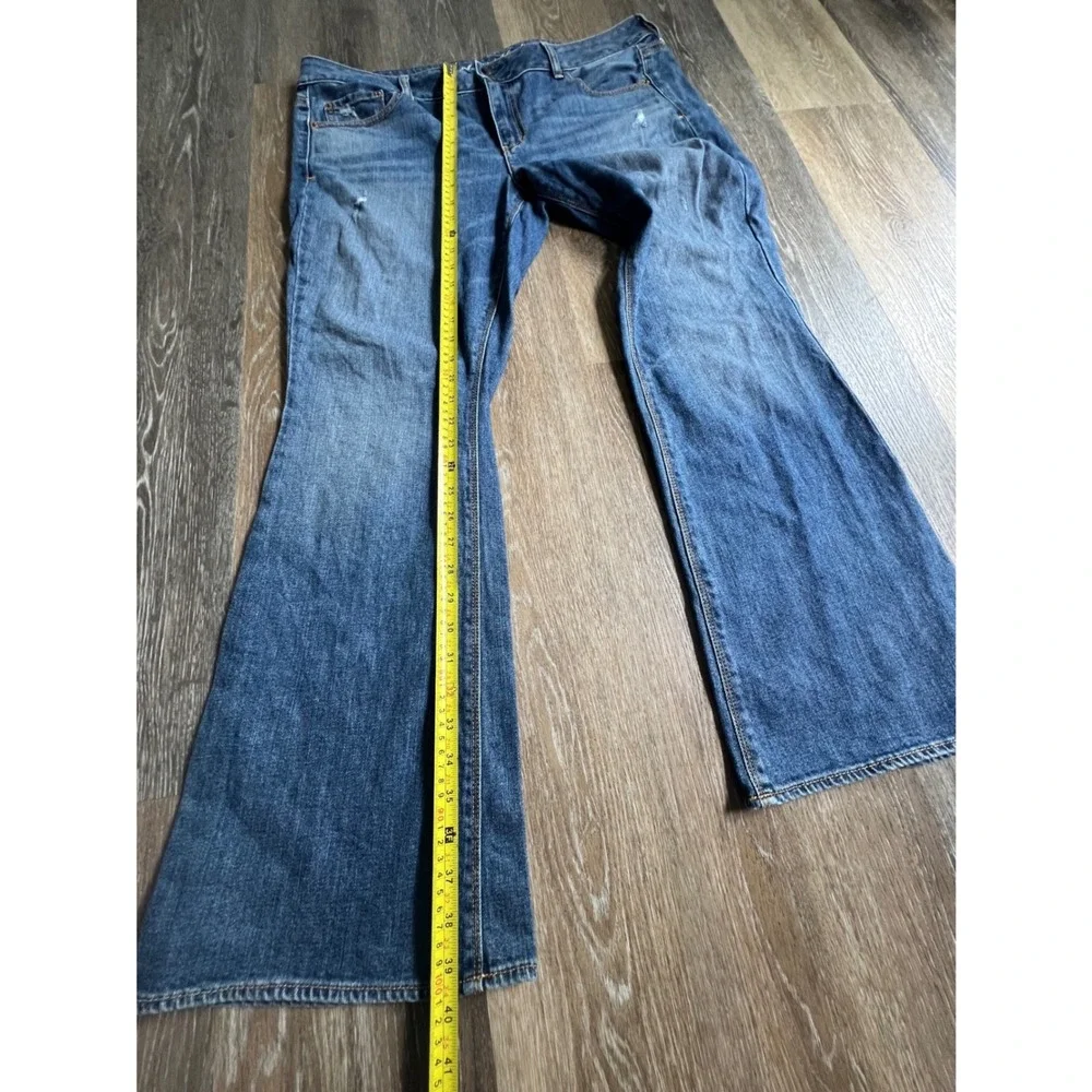 American Eagle Artist Jeans Womens 18 Blue Stretch Flare Leg Mid Rise Distressed